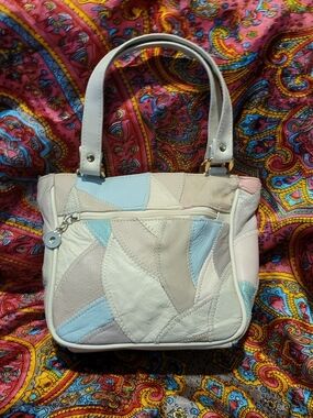 Vintage Patchwork Pastel White Leather Purse Handbag 80s 90s